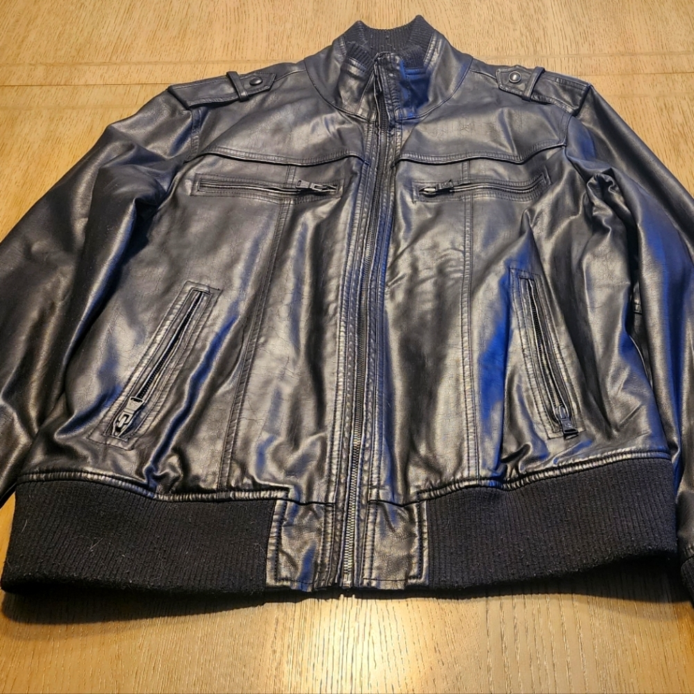 Express Mens Faux Leather Jacket Black L